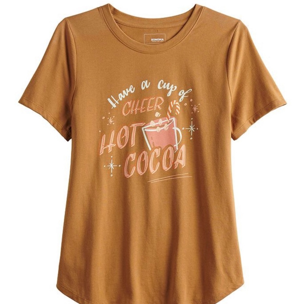 Sonoma HOT COCOA Brown Crewneck Tee with Graphic Print